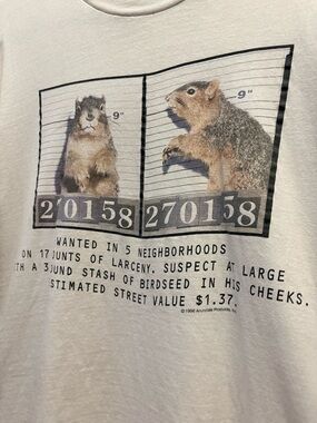 Vintage 90s Squirrel Mugshot Graphic Tee Hanes Beefy-T XL Funny Animal Shirt